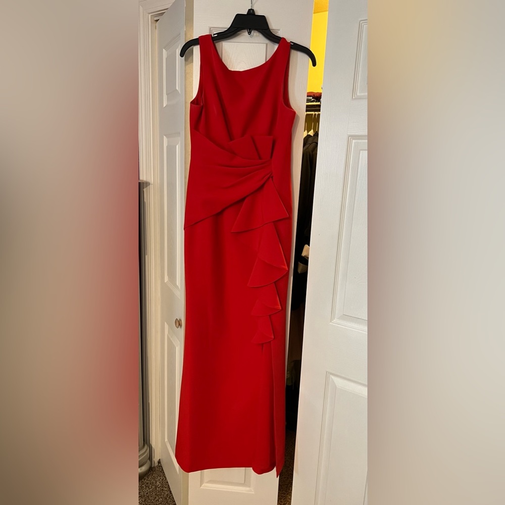 Eliza J Sleeveless Cascading-Ruffle Gown